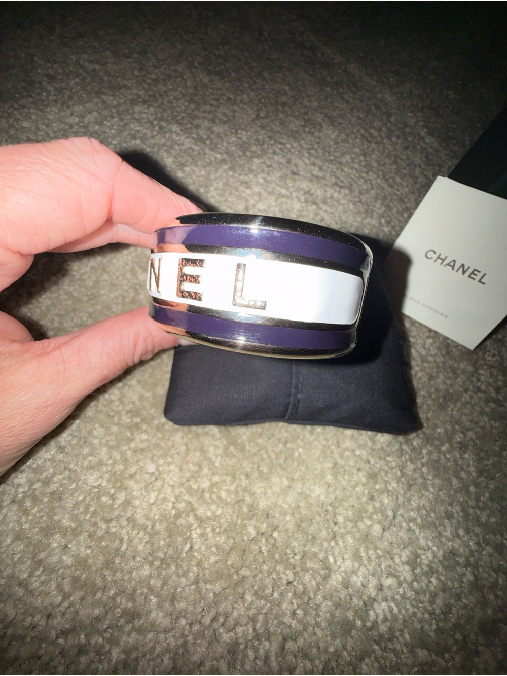 CHANEL AUTHENTIC Black, White & Gold Logo Enamel Cuff Bracelet “NEW” - Picture 7 of 9